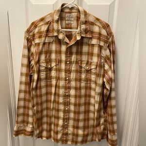Men’s Lucky Brand Plaid Button-Up Shirt / Western Cowboy Shirt / XL